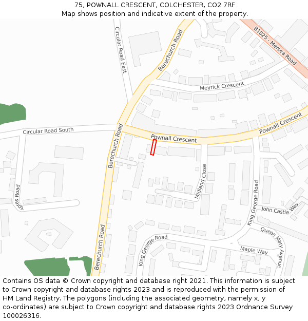 75, POWNALL CRESCENT, COLCHESTER, CO2 7RF: Location map and indicative extent of plot