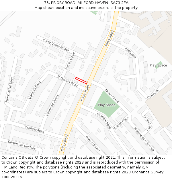 75, PRIORY ROAD, MILFORD HAVEN, SA73 2EA: Location map and indicative extent of plot