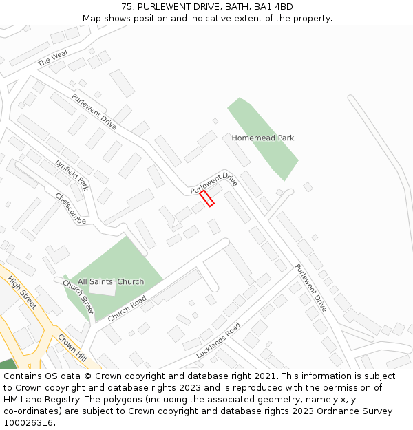 75, PURLEWENT DRIVE, BATH, BA1 4BD: Location map and indicative extent of plot