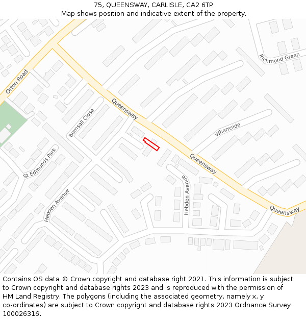 75, QUEENSWAY, CARLISLE, CA2 6TP: Location map and indicative extent of plot