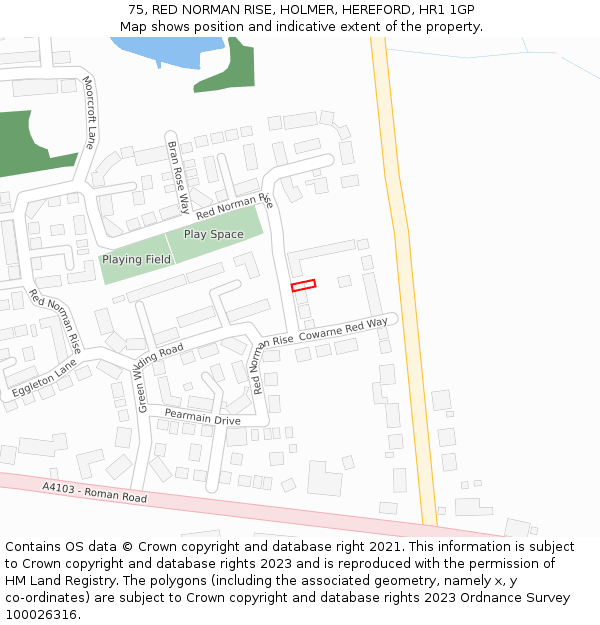 75, RED NORMAN RISE, HOLMER, HEREFORD, HR1 1GP: Location map and indicative extent of plot