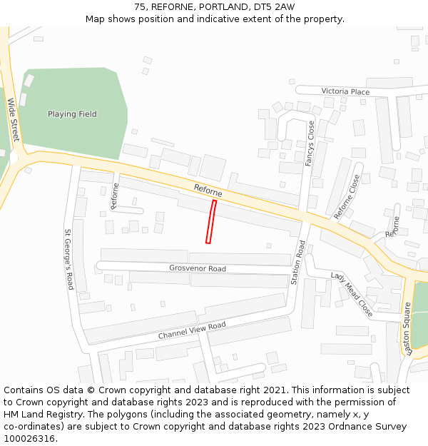 75, REFORNE, PORTLAND, DT5 2AW: Location map and indicative extent of plot