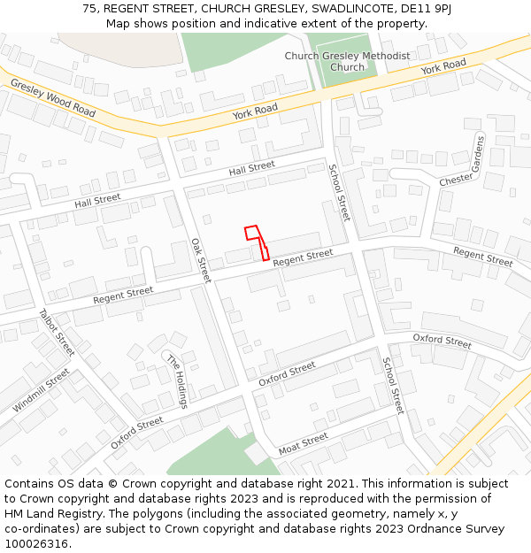 75, REGENT STREET, CHURCH GRESLEY, SWADLINCOTE, DE11 9PJ: Location map and indicative extent of plot
