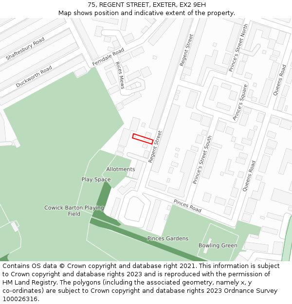 75, REGENT STREET, EXETER, EX2 9EH: Location map and indicative extent of plot