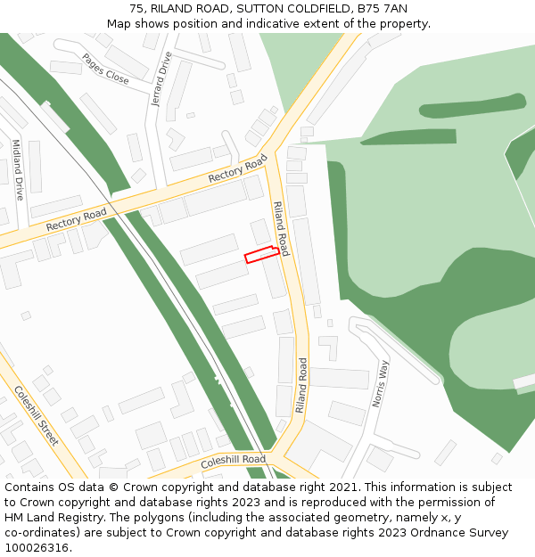 75, RILAND ROAD, SUTTON COLDFIELD, B75 7AN: Location map and indicative extent of plot
