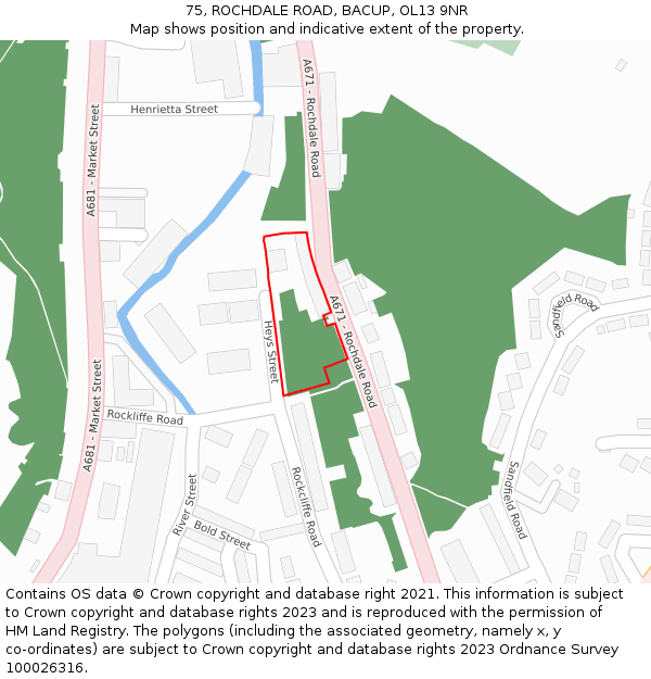 75, ROCHDALE ROAD, BACUP, OL13 9NR: Location map and indicative extent of plot