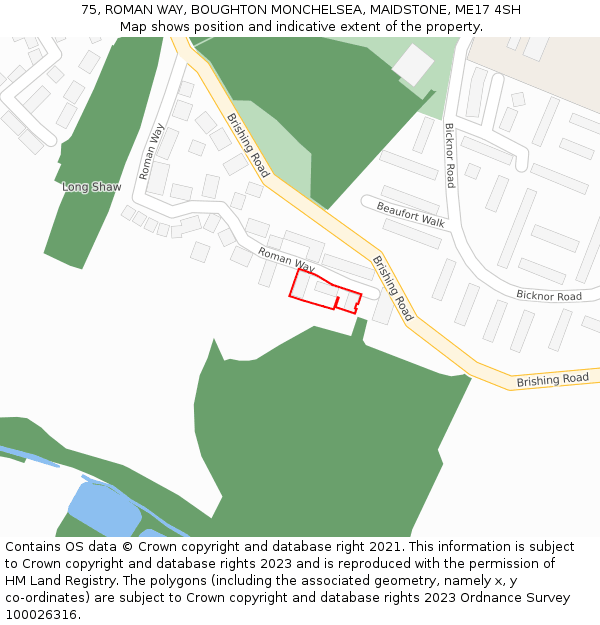 75, ROMAN WAY, BOUGHTON MONCHELSEA, MAIDSTONE, ME17 4SH: Location map and indicative extent of plot