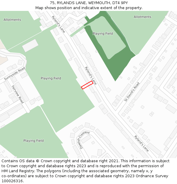 75, RYLANDS LANE, WEYMOUTH, DT4 9PY: Location map and indicative extent of plot