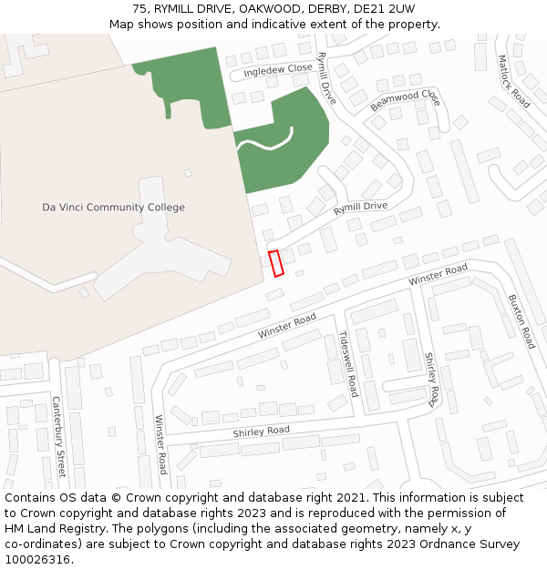 75, RYMILL DRIVE, OAKWOOD, DERBY, DE21 2UW: Location map and indicative extent of plot