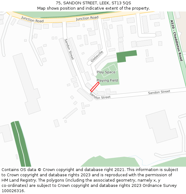 75, SANDON STREET, LEEK, ST13 5QS: Location map and indicative extent of plot