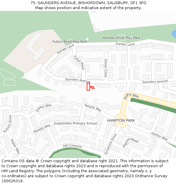 75, SAUNDERS AVENUE, BISHOPDOWN, SALISBURY, SP1 3PG: Location map and indicative extent of plot