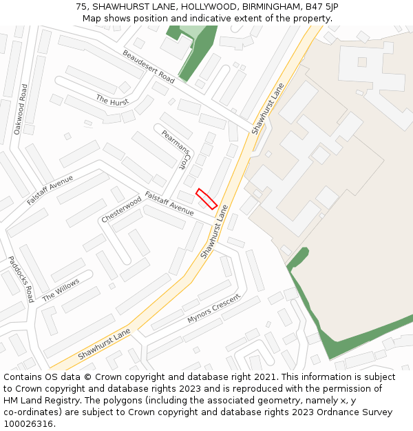 75, SHAWHURST LANE, HOLLYWOOD, BIRMINGHAM, B47 5JP: Location map and indicative extent of plot