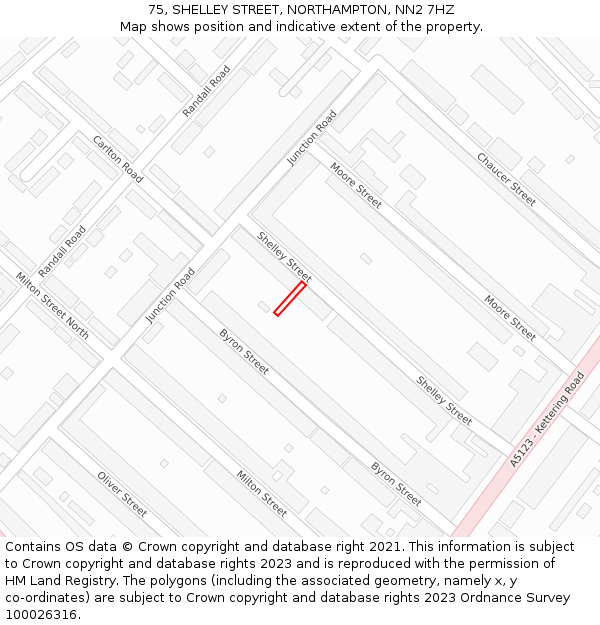 75, SHELLEY STREET, NORTHAMPTON, NN2 7HZ: Location map and indicative extent of plot