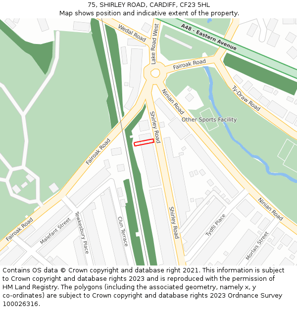 75, SHIRLEY ROAD, CARDIFF, CF23 5HL: Location map and indicative extent of plot