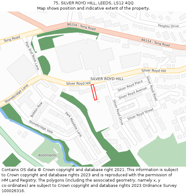75, SILVER ROYD HILL, LEEDS, LS12 4QQ: Location map and indicative extent of plot