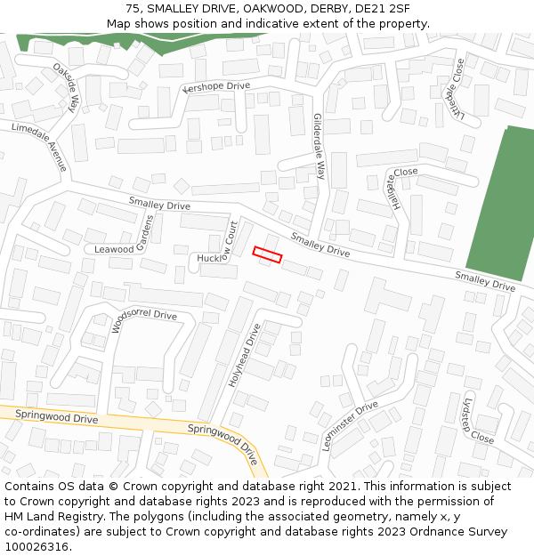 75, SMALLEY DRIVE, OAKWOOD, DERBY, DE21 2SF: Location map and indicative extent of plot