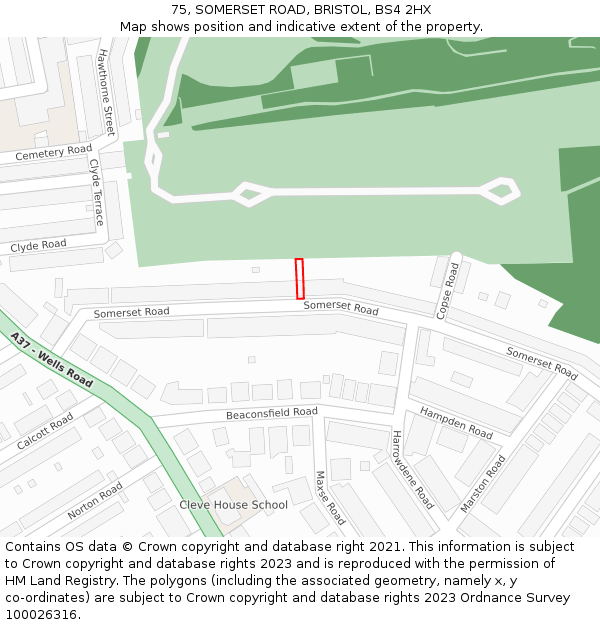 75, SOMERSET ROAD, BRISTOL, BS4 2HX: Location map and indicative extent of plot
