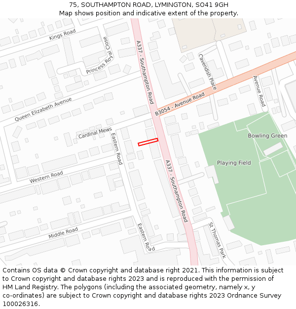 75, SOUTHAMPTON ROAD, LYMINGTON, SO41 9GH: Location map and indicative extent of plot