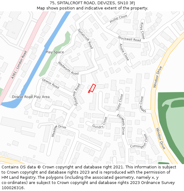 75, SPITALCROFT ROAD, DEVIZES, SN10 3FJ: Location map and indicative extent of plot
