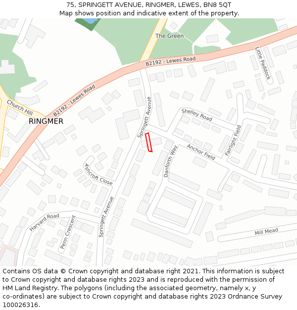75, SPRINGETT AVENUE, RINGMER, LEWES, BN8 5QT: Location map and indicative extent of plot