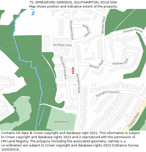75, SPRINGFORD GARDENS, SOUTHAMPTON, SO16 5SW: Location map and indicative extent of plot
