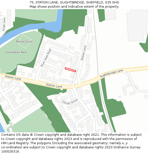 75, STATION LANE, OUGHTIBRIDGE, SHEFFIELD, S35 0HS: Location map and indicative extent of plot