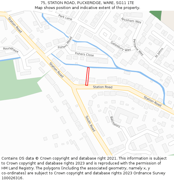 75, STATION ROAD, PUCKERIDGE, WARE, SG11 1TE: Location map and indicative extent of plot