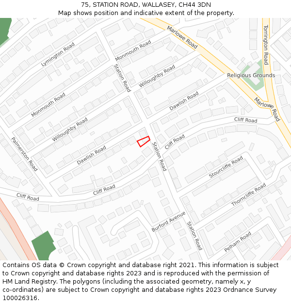 75, STATION ROAD, WALLASEY, CH44 3DN: Location map and indicative extent of plot