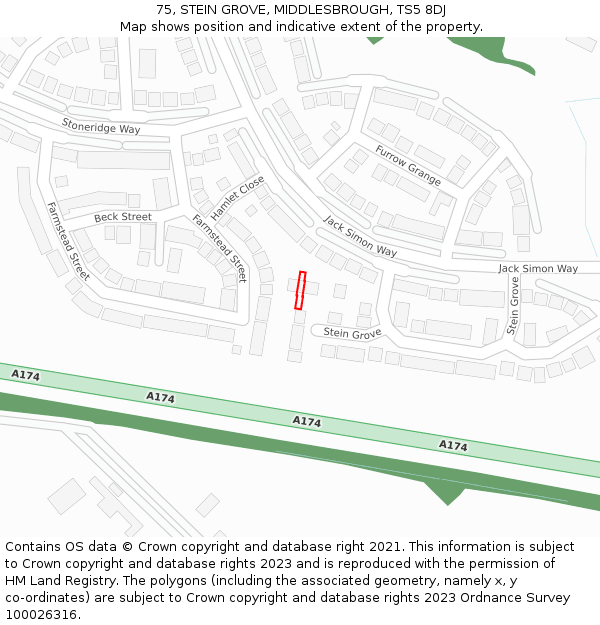75, STEIN GROVE, MIDDLESBROUGH, TS5 8DJ: Location map and indicative extent of plot