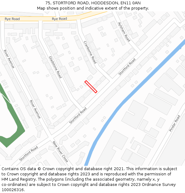 75, STORTFORD ROAD, HODDESDON, EN11 0AN: Location map and indicative extent of plot