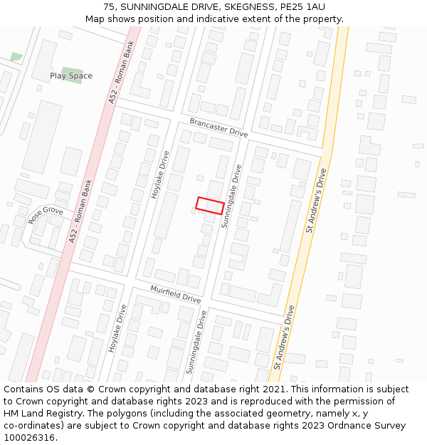75, SUNNINGDALE DRIVE, SKEGNESS, PE25 1AU: Location map and indicative extent of plot