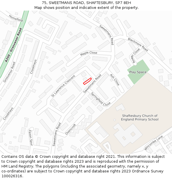 75, SWEETMANS ROAD, SHAFTESBURY, SP7 8EH: Location map and indicative extent of plot
