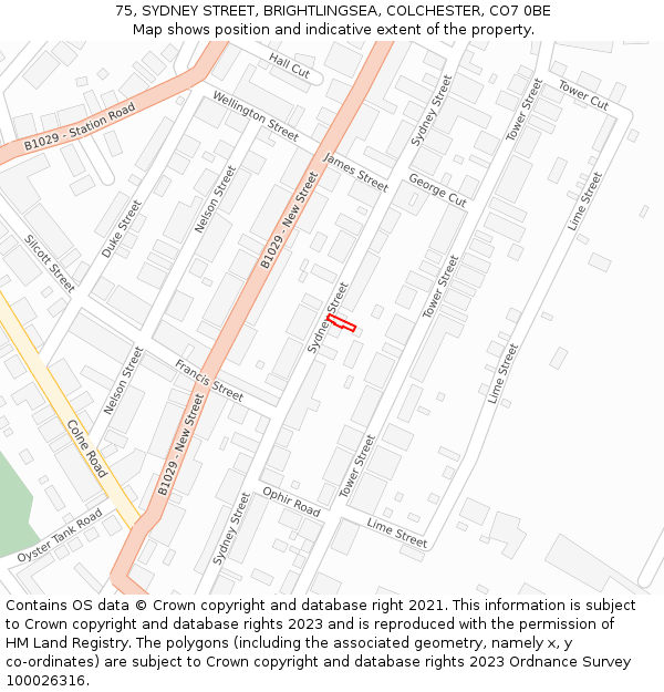75, SYDNEY STREET, BRIGHTLINGSEA, COLCHESTER, CO7 0BE: Location map and indicative extent of plot