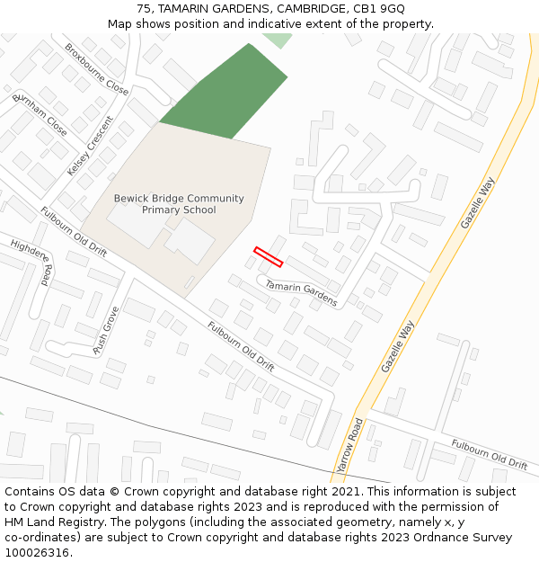 75, TAMARIN GARDENS, CAMBRIDGE, CB1 9GQ: Location map and indicative extent of plot