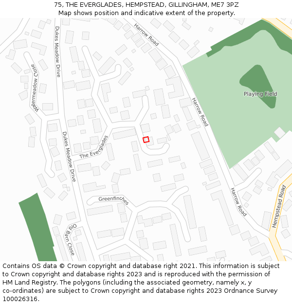 75, THE EVERGLADES, HEMPSTEAD, GILLINGHAM, ME7 3PZ: Location map and indicative extent of plot