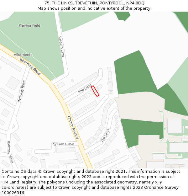 75, THE LINKS, TREVETHIN, PONTYPOOL, NP4 8DQ: Location map and indicative extent of plot
