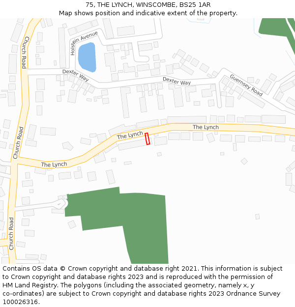 75, THE LYNCH, WINSCOMBE, BS25 1AR: Location map and indicative extent of plot