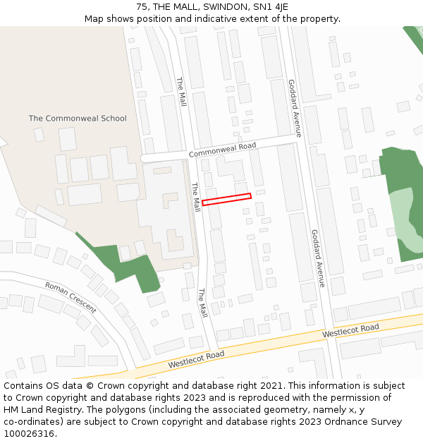 75, THE MALL, SWINDON, SN1 4JE: Location map and indicative extent of plot