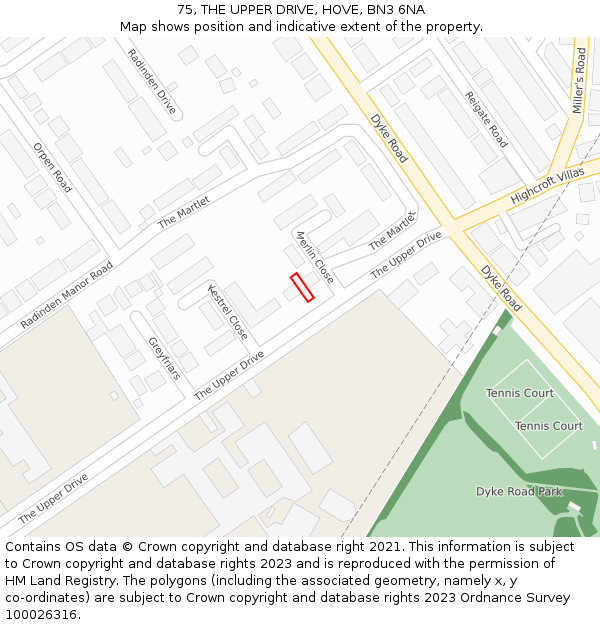 75, THE UPPER DRIVE, HOVE, BN3 6NA: Location map and indicative extent of plot