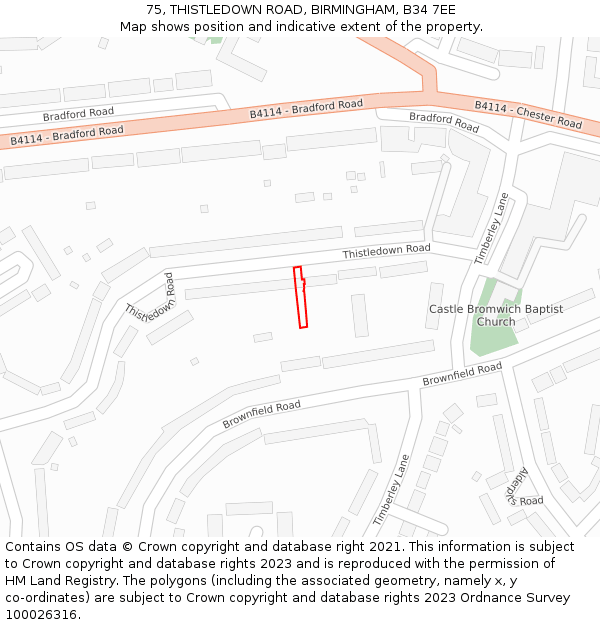 75, THISTLEDOWN ROAD, BIRMINGHAM, B34 7EE: Location map and indicative extent of plot