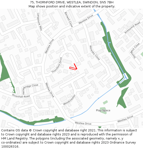 75, THORNFORD DRIVE, WESTLEA, SWINDON, SN5 7BH: Location map and indicative extent of plot