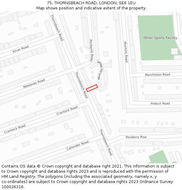 75, THORNSBEACH ROAD, LONDON, SE6 1EU: Location map and indicative extent of plot