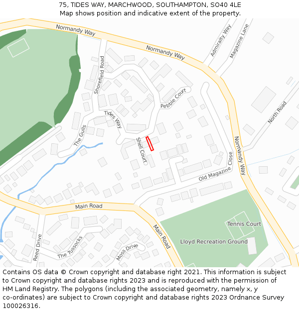 75, TIDES WAY, MARCHWOOD, SOUTHAMPTON, SO40 4LE: Location map and indicative extent of plot