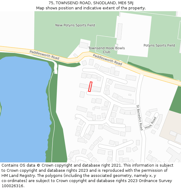 75, TOWNSEND ROAD, SNODLAND, ME6 5RJ: Location map and indicative extent of plot