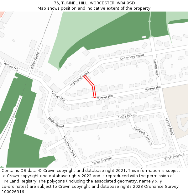 75, TUNNEL HILL, WORCESTER, WR4 9SD: Location map and indicative extent of plot