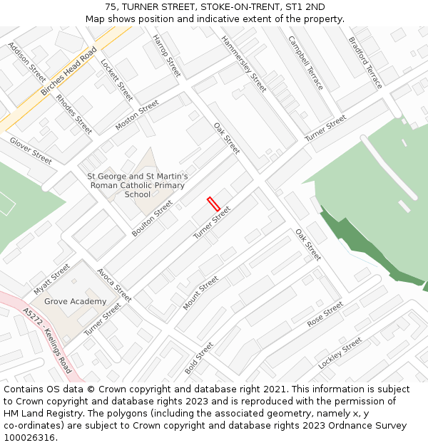 75, TURNER STREET, STOKE-ON-TRENT, ST1 2ND: Location map and indicative extent of plot