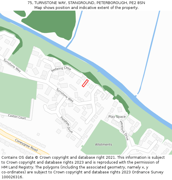 75, TURNSTONE WAY, STANGROUND, PETERBOROUGH, PE2 8SN: Location map and indicative extent of plot