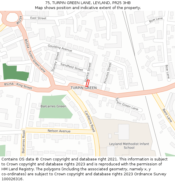 75, TURPIN GREEN LANE, LEYLAND, PR25 3HB: Location map and indicative extent of plot