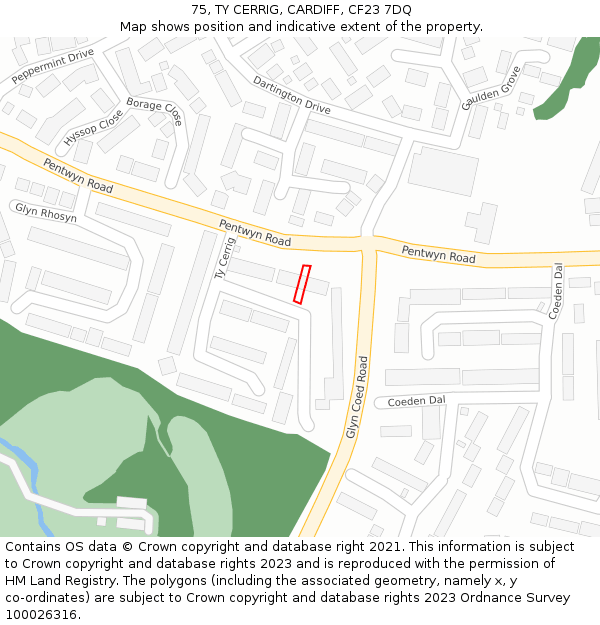 75, TY CERRIG, CARDIFF, CF23 7DQ: Location map and indicative extent of plot