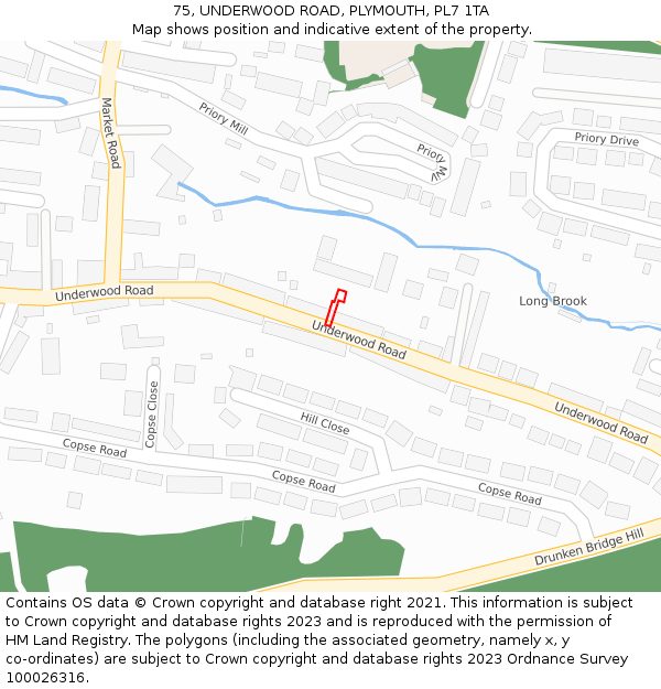 75, UNDERWOOD ROAD, PLYMOUTH, PL7 1TA: Location map and indicative extent of plot
